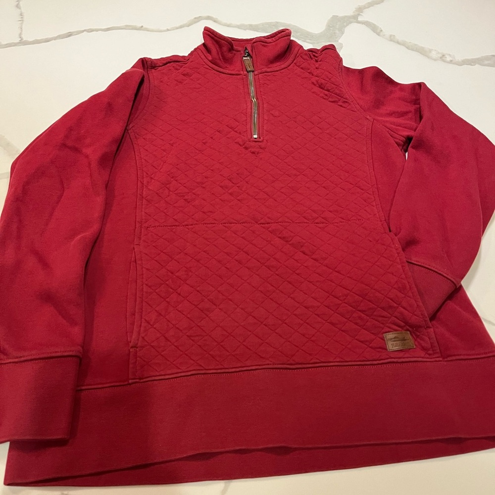 LL Bean burgundy quilted look 1/4 zip pullover sz Small reg